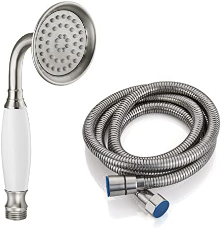 Heyalan Handheld Showerhead Wand Spray Ceramic Handle Brushed Nickel Hand Held Telephone Shape Brass Shower Head Powerful Water Sprayer BathroomAntique Shower One Mode Shower Hose Include