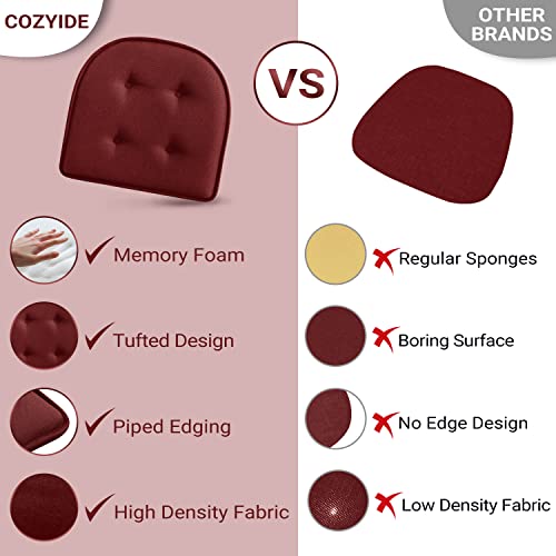 Cozyide U-Shaped Chair Cushions For Dining Chairs 6 Pack, Memory Foam Chair Pads With Tufted Design And Non-Slip Backing, 17" X 16", Burgundy #TOP4