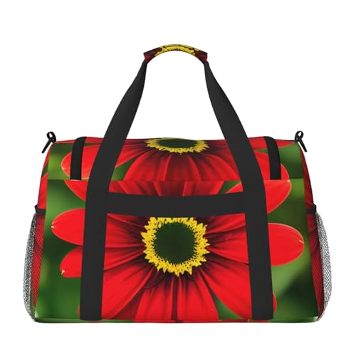 Red Flower Print Travel Hand Travel Bag Weekender Overnight Carry On Tote Foldable Crossbody Bag2