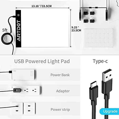 ARTDOT A4 Light Pad for 5D Diamond Painting Kits, Adjustable Brightness Light Board with Diamond Art Accessories and Tools (23.5 x 33.5cm)