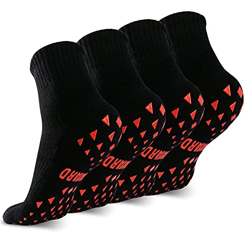 NOVAYARD 4 Pairs Non Slip Socks Hospital Non Skid Sticky Grip Socks Yoga Pilates Socks Men Women(Black,Large)