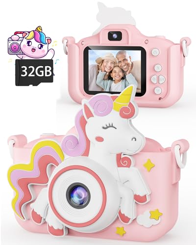 Image of Kikapabi Unicorn Kids Camera Toys for Girls Boys Age 3-8, Christmas Birthday Gifts for Girls Age 3 4 5 6 7 8, Digital Camera with Silicon Cute Cover for Kids, Toddler Camera for Kids with 32G SD Card