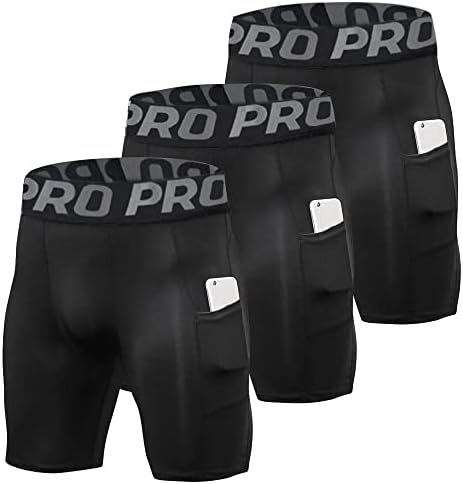 YUSHOW Mens Compression Shorts with Pocket Spandex Sports Running Quick Dry Shorts Compression Underwear for Men Athletic Black