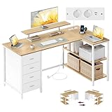 Configuration réversible : L’étagère et les tiroirs peuvent être installés de chaque côté de ce bureau en L pour une disposition flexible. Les tiroirs en tissu sont fabriqués en tissu Oxford résistant et en polyester renforcé pour une durabilité accrue