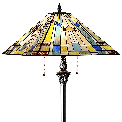 CapulinaTiffany Lamp Stained Glass Floor Lamp 2-Light 16X16X63 Inches Green Blue Antique Tiffany Style Standing Reading Floor Lamp for Living Room Bedroom Home Office