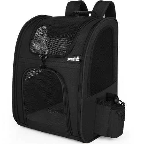 pecute Haustier Rucksack mit Netzfenster, Tragbare und Faltbare Katzentasche, Atmungsaktive und Leichte Hundetasche, Wasserdichtes Oxford-Tuch mit Viel Platz, Multifunktionales Rutschfestes Schwarz XL