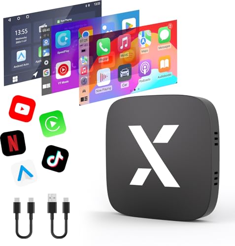 FEXIER X Car Play Magic AI Box Stream YouTube Netflix Disney+, Wireless CarPlay Android Auto Adapter, Support Play Store/Phone Mirroring/TF/USB Drive, USB A & USB C, for Built-in Wired CarPlay Car