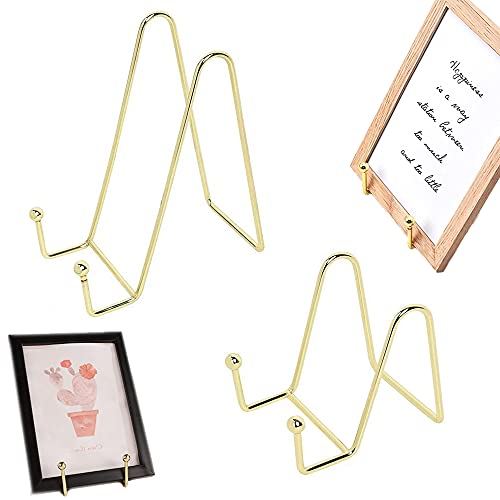 LWZko 2 Pezzi Supporto per Cornice Decorativa, Supporto per Piatto Decorativo, Cavalletto Decorativo per Foto, Acciaio Inossidabile Espositore Stand in Ferro per Foto, Immagini, Libri, Piatto (Oro)
