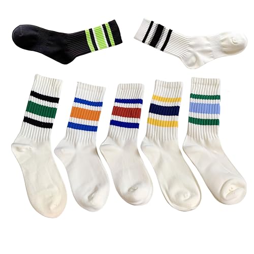 Image of 7 pairs of women's Striped Retro Crew Socks,Sporty Style,Casual cotton socks