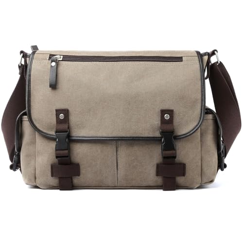 Vintage Canvas Messenger for Men Classic Satchel Shoulder Crossbody Multiple Pockets Anti theft Bookbag College
