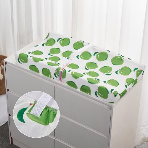 Image of Baby Changing Pad Cover, Changing Table Cover for Girls Boys, Ultra Soft Breathable, 2 Pack Green Apple & Fruit Green