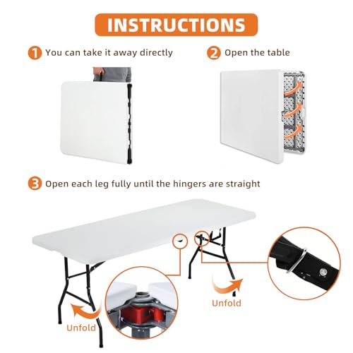 Hklgorg FOLDING TABLE 6 Ft Heavy Duty Working Indoor Outdoor Plastic Folding Utility Party Dining Table Easy To Assemble thumb #6