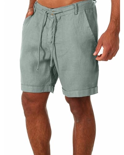 YAOBAOLE Shorts Eté Homme Shorts Homme Grande Taille en Lin Bermudas la Plage Vert Olive XL
