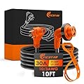 Ficstar 30 Amp RV Extension Cord,10 ft, Heavy Duty Generator Extension Cord with LED Power Indicator,30 AMP Female 90 Degree Locking Adapter with Reverse Polarity Lamp,NEMA TT-30P to L5-30R,120V/125V