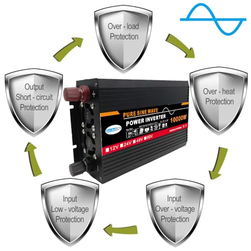 3000W-12000W Pure Sine Wave Power Inverter, DC (12/24/48/60V) to AC (110/V220V), Dual Digital Display + 1 Universal Socket, Solar System - Solar Panel, for Home/Outdoor/RV/Camping,10000W-24V