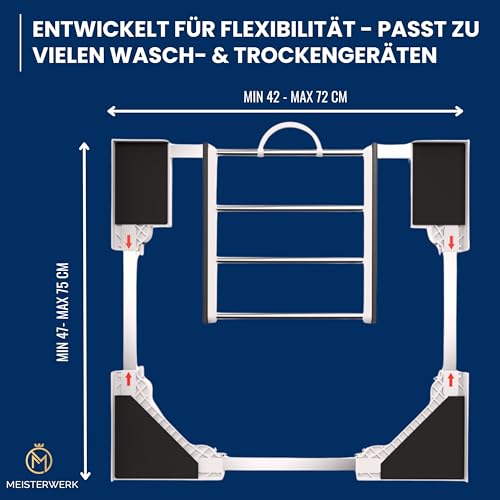 MEISTERWERK - Zwischenbaurahmen mit ausziehbarem Handtuchhalter - (EU ZERTIFIZIERT) Verbindungsrahmen für Waschmaschine & Trockner - Zwischenbausatz, Universell einstellbar