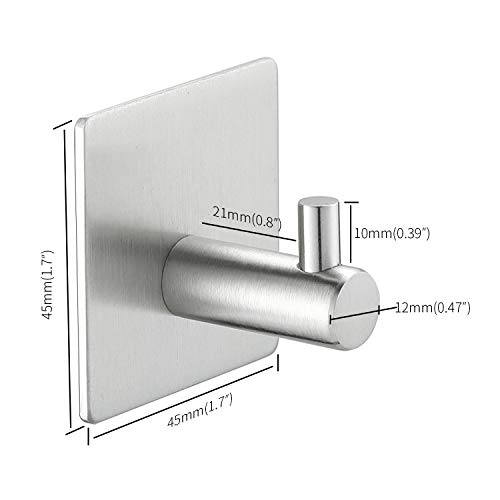 4-Pack Adhesive Hooks for Hanging, Heavy Duty Wall Hooks for Coats, Towel - Stainless Steel - Self Adhesive Utility Hooks Wall Mount for Bathroom Shower Home Door Kitchen, Brushed Nickel - Thumbnail 4