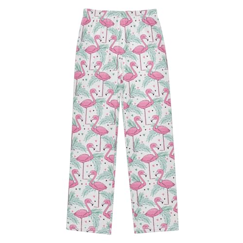Tropical Flamingo Love Heart Boys Long Pants Soft Trousers Elastic Waist Kids Lounge Bottoms with Pockets S-XL
