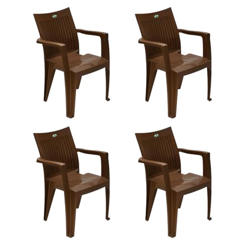 Image of Nilkamal CHR2209 Plastic Mid Back Chair |Set of 4|Stackable Chair|for Home, Dining Room, Bedroom, Kitchen, Living Room, Office, Outdoor, Garden |Rattan Dark Beige