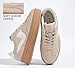 LUCKY STEP Women's Platform Fashion Sneakers Thick Sole Suede Faux Leather Classic Rubber Gum Sole Low Top Casual Walking Shoes(Beige,8 B(M) US)