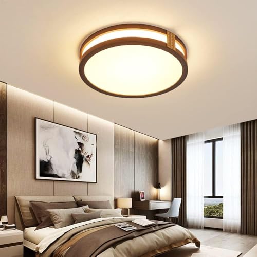 Plafonnier bois LED extra plat 6cm éclairage salon chaleureux