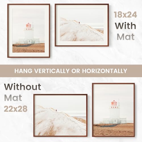 Image of 22x28 Poster Frame, USA-Sourced Natural Mahogany Wood Picture Collage Frame with HD Tempered Glass, Modern Simple 22 x 28 Wooden Photo Frame Matted to 18x24, Vertical & Horizontal Wall Hanging Display