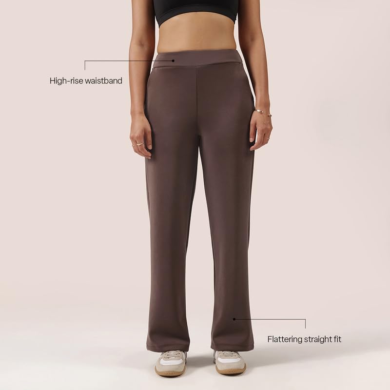 Image of BlissClub Womens BareButter Straight Pants, High Rise, Straight fit,Pockets, Comfortable Waistband,Regular Variant Below 5'4