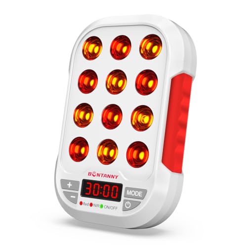 Image of BONTANNY Portable Red Light Therapy, 630 /660 /810 /830 /850nm 5 Wavelengths Mini Handheld Red Near Infrared Light, 12 Triple Chip Clinical Grade LEDs, Rechargeable, Travel Case, Timer, for Body, BO-60