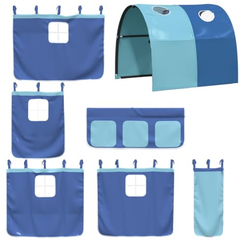 vidaXL Cortinas para Camas Altas con Túnel, Dosel con Bolsillos para Litera, Decoración para Cama de Niños, Cortinas para Dormitorio, Poliéster Azul