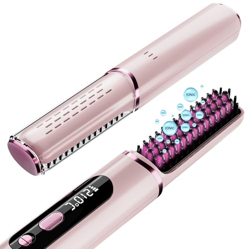 Cordless Hair Straightener Brush, Negative Ionic Hot Comb for Women Travel