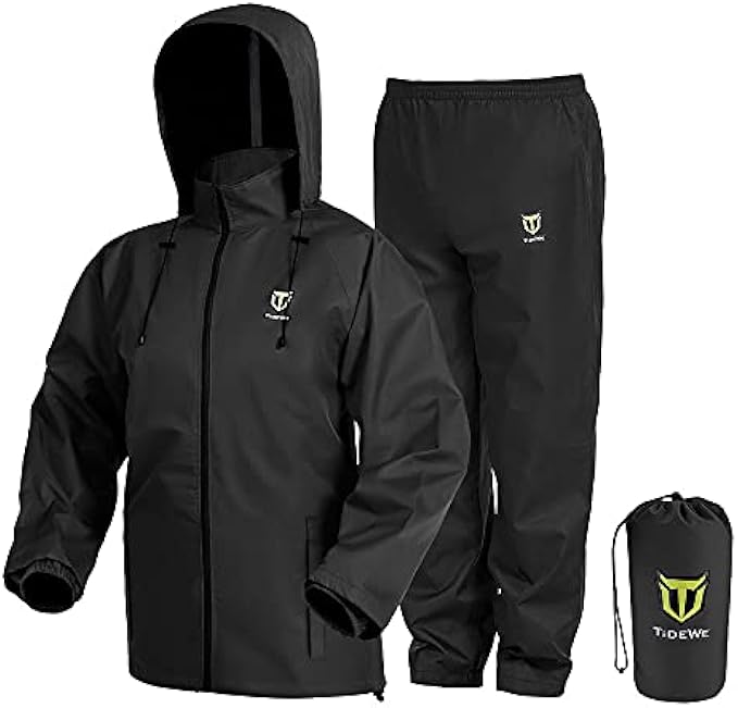 TIDEWE Rain Suit, Waterproof Breathable Lightweight 2 Pieces Rainwear