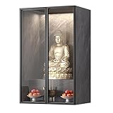 Moderner buddhistischer Altartisch mit Glastür, Wandmontage, Meditationsschrein für Gebet und Heimdekoration, 95 cm, spirituelles Design für Achtsamkeits- und Meditationspraktiken