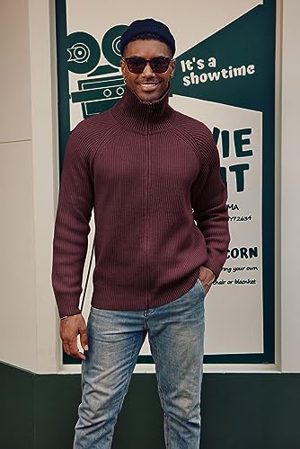 PJ PAUL JONES Men's Full Zip Cardigan Sweaters Unisex Relax Fit Lapel Collar Raglan Sleeve Casual Ribbed Sweater