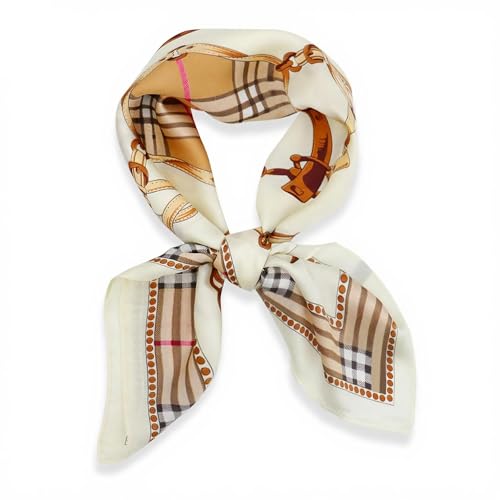 vimate Hair Scarf for Women - Classic Brown Plaid Satin Neck Scarf Silk Feeling Headband for Women Valentine's Gift (Style 35)