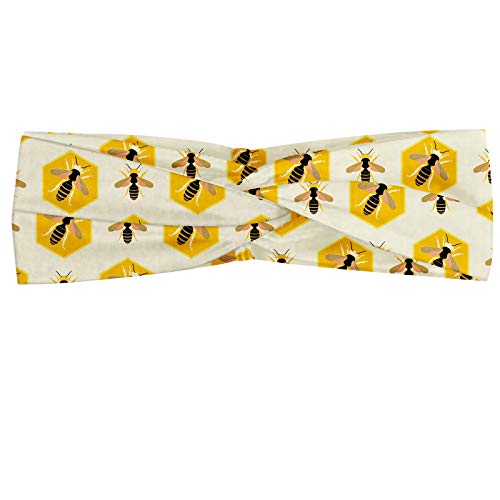 Preisvergleich Produktbild ABAKUHAUS Bienenkönigin Halstuch Bandana Kopftuch, Illustration des Wiederholens Hexagon geformt oder Nesselsucht, Elastisch und Angenehme alltags accessories, Erde Gelb schwachgrau