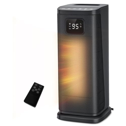 KopBeau Space Heater for Indoor Use, 1500W Electric Portable Tower Heater w/Thermostat & Timer, Oscillating Ceramic Room Heater with 4 Modes, LED Display, Safe for Office, Home, Black