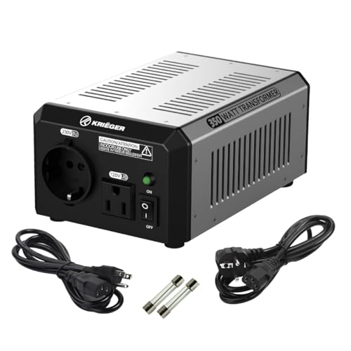 K KRIËGER 350 Watt Voltage Transformer, 110/120V to 220/240V Step Up Step Down Converter with AC Outlets, MET Approved Under UL, CSA
