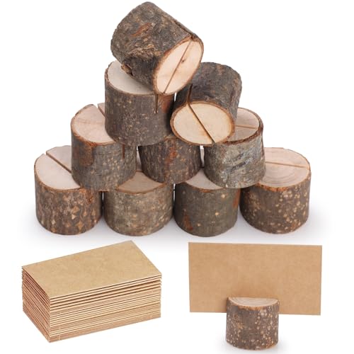 GeeRic Wood Place Card Holders, 20Pcs Table Number Holder with Kraft Paper Cards Menu & Photo Hold for for Weddings & Events
