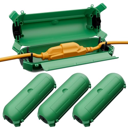 Restmo 4 Pack Compact Outdoor Extension Cord Cover, IP44 Waterproof Box and Safety Housing Case, Ideal to Protect Outdoor Plugs, Electrical Connections, Holiday Decoration Lights, Size Small, Green
