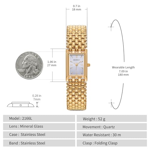 Image of BERNY Gold Watches for Women Updated Ladies Quartz Wrist Watches Stainless Steel Band Womens Small Gold Watch Luxury Casual Fashion Bracelet Tools Included