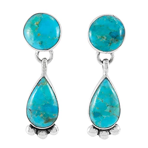 Turquoise Earrings 925 Sterling Silver & Genuine Gemstones (Choose Color)