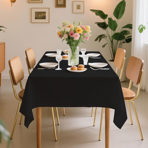 6 Pack Premium Disposable Plastic Tablecloth 54" x 108" Party Table Cloths Disposable for 6 to 8 Foot Tables Indoor or Outdoor Parties Birthdays Weddings Christmas Anniversary Buffet Table (Black)