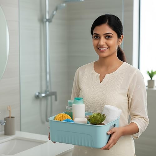 Image of Xmart India Plastic Storage Baskets wardrobe organizer Multipurpose storage and organisers for Kitchen, Clothes,Toys, Office - Durable & Stackable storage box and organiser for Home & Kitchen(3 Pcs)