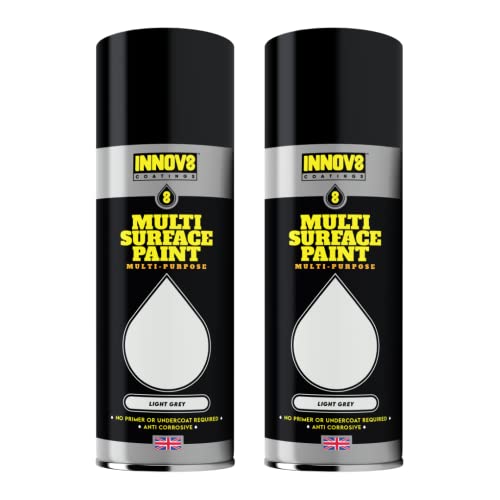 INNOV8 COATINGS Matt Light Grey Multi Surface Spray Paint 2 x 400ml – Use on Metal, Wood, Plastic, Ceramic & More – Interior & Exterior Projects – 3 in 1 Primer