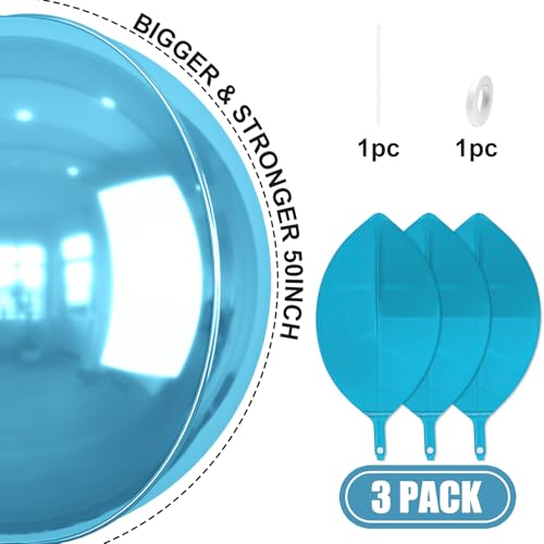 Image of 50 Inch Metallic Light Blue Round Foil Balloons 3pcs Large Mylar Balloons | Jumbo Giant Helium 4D Ball Balloons for Birthday Party, Graduation, Wedding, Christmas, New Year, Disco Prom Party Decoration