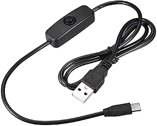 sourcing map USB Cable with ON/Off Switch, USB Male to Type-C Male Extension Cord 1M Black, for LED Desk Lamp