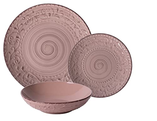 MAURY'S PRINCESS SERVIZIO DI PIATTI IN CERAMICA DA 18 PEZZI CON DECORO ANTICATO (Rosa)