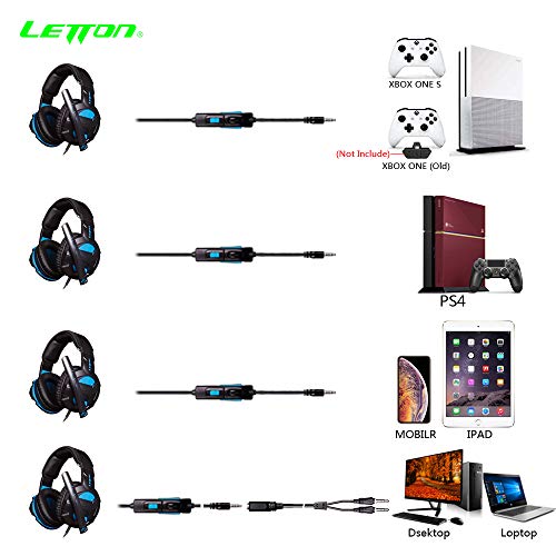 LETTON Stereo Gaming Headset for PS4, PC, Xbox One Controller, Noise Cancelling Over Ear Headphones with Mic, Bass Surround, Soft Memory Earmuffs for Laptop Mac Nintendo Switch Games (L15)