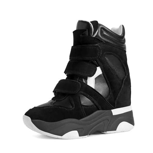 Image of ZJGZF Wedge Sneakers for Women Platform Round Toe Suede Leather High Heel Tennis Casual Triple Strappy Band Fashion Dressy Comfy Campus Trendy Shoes