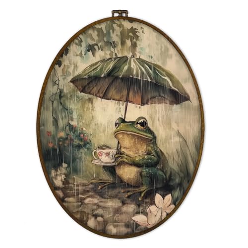 GWFSJYU Whimsical Frog Framed Oval Wall Art Decor, Cottagecore Frog
